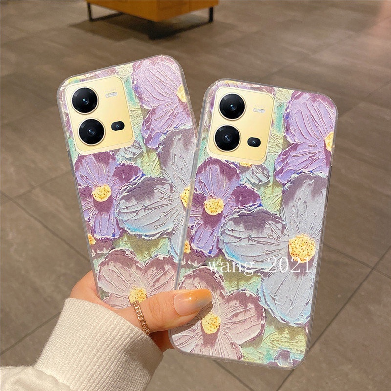 new-phone-case-vivo-v25-v25e-v25-pro-5g-y35-2022-เคส-casing-colorful-flowers-vintage-painting-transparent-anti-fall-soft-case-back-cover-เคสโทรศัพท์