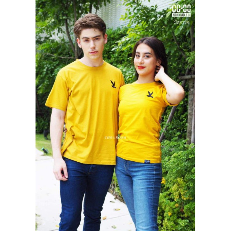 เสื้อยืดแขนสั้นสีพื้นงานปัก-งานป้ายนกccoo-ใส่ได้หญิงและชาย-cotton100-มีบริการเก็บปลายทาง