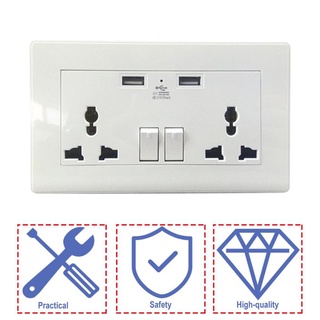 2 Gang 2USB 2000mA ซ็อกเก็ตอะแดปเตอร์ชาร์จติดผนังบ้าน พอร์ต USB คู่ แผงเอาท์เล็ต สีขาว