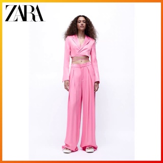 Zara ฤดูร้อนใหม่ TRF ผู้หญิงผ้าไหมซาตินเนื้อสั้นสูท