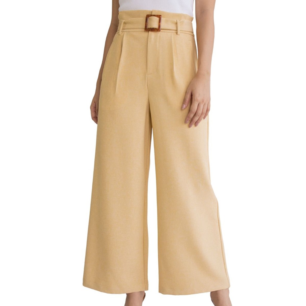 calla-creativ-กางเกงขายาว-ผู้หญิง-เข็มขัด-สีเหลือง-jenna-pants-yellow