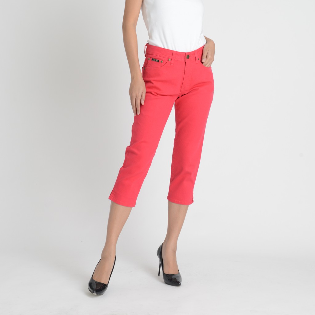 gsp-capri-easy-color-jeans-กางเกงจีเอสพี-กางเกงยีนส์สามส่วน-สีแดง-pm15re