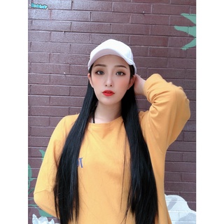 ฮาฟวิกตรงยาว/วิกหมวก/วิกตรงยาวไหมนิ่มคู่หมวกแก๊ปขาวล้วน/วิกทนความร้อน/วิกหนีบได้