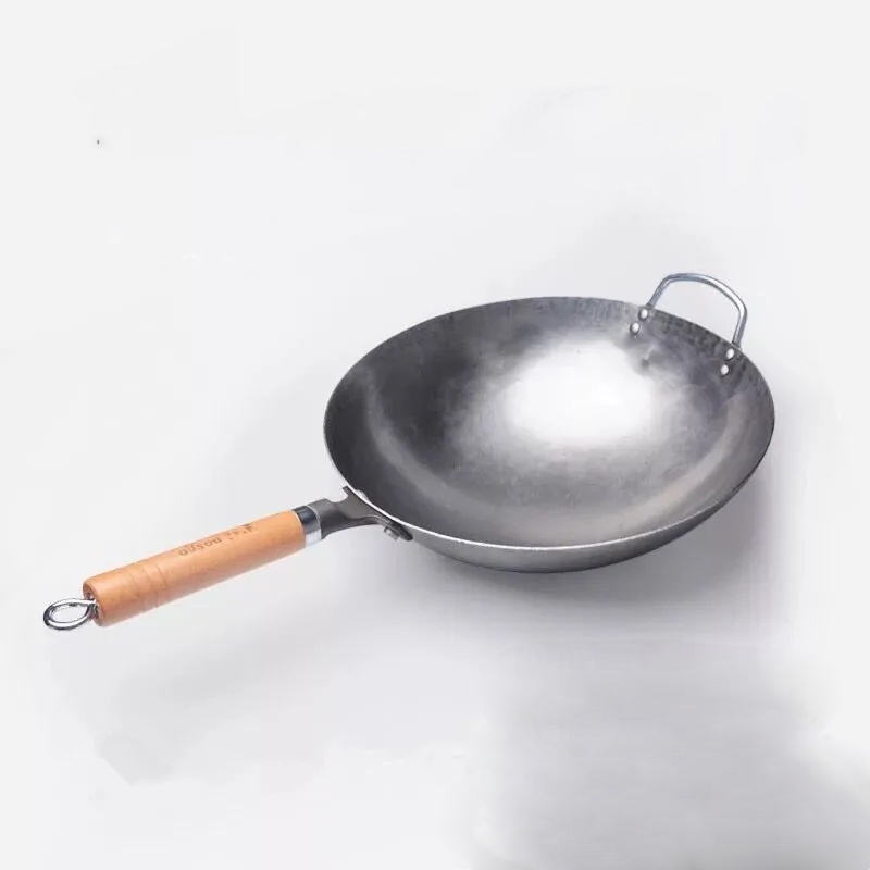 traditional-hand-hammered-carbon-steel-pow-wok-with-wooden-and-steel-helper-handle-round-bottom-iron-wok-cast-iron