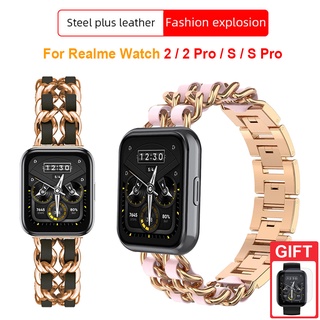 ภาพขนาดย่อของสินค้าสายนาฬิกาข้อมือสแตนเลส สายหนัง สําหรับ Realme Watch 3 2 S Pro