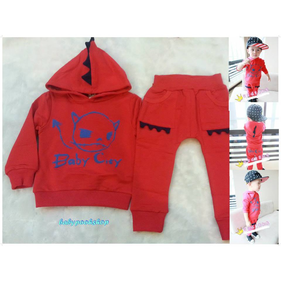 baby-city-ชุดเซ็ท-เสื้อมีฮูด-กางเกงผ้าหนา-นุ่ม-สีแดง