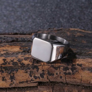 แหวน Signet Ring เนื้อแตนเลสแท้ผิวเงาวาว ขอบลบมุม หน้าแหวน 15x17 มม. (SL41)