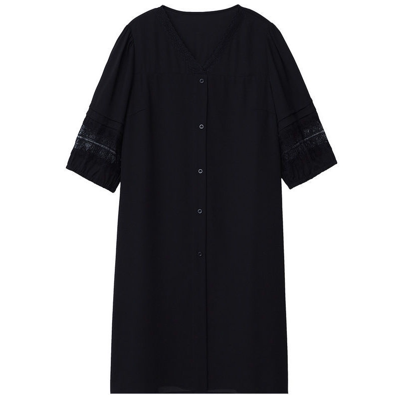 เดรส-ชุดเดรส-กระโปรงสีดำผู้หญิงอ้วน-mm-หลวมเสื้อผ้าผู้หญิงขนาดบวกฤดูร้อน-2021-ใหม่แม่ฤดูร้อนกลางความยาวชุด