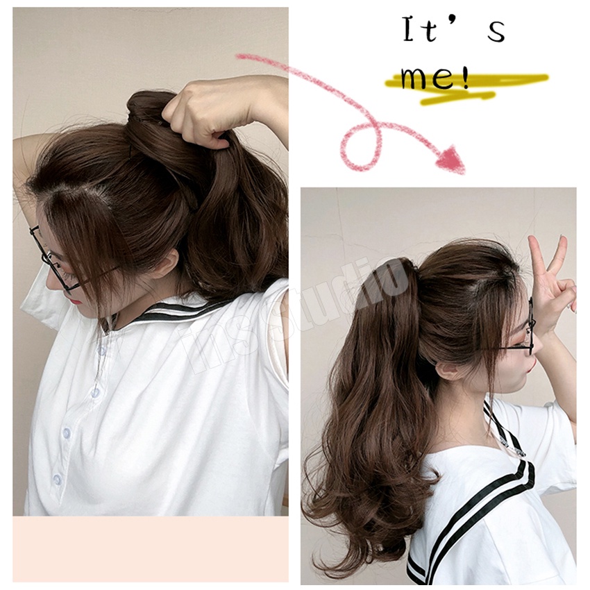 barsamiea-แฮร์พีชหางม้าสีดำ-แฮร์พีชผมยาวปลายงุ้ม-สวยดูดี-แฮร์พีชหางม้า-วิกผมยาว-ลอนปลายหางม้า-ต่อผม