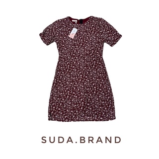 SUDA.BRAND - เดรสลายดอกไม้สีแดง