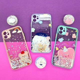 พร้อมส่งเคสมือถือ i7+/8+/11 เคสTPU ขอบสีกันกล้องกากเพชรกริตเตอร์ ฟรี Griptok เคสการ์ตูน