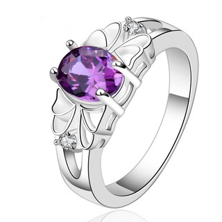 Women Amethyst Bezel Setting Crystal Zircon Ring แหวน แหวน zircon แหวนอเมทิสต์