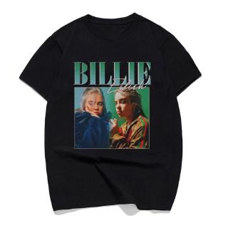 เสื้อยืดอินเทรนด์ผู้ชายอินเทรนด์ผู้หญิงT Shirts Billie Eilish Print 90s Vintage Black T-Shirt  T Shirt Men Tops Tee 100