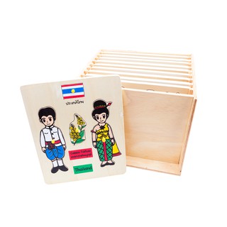 880 ของเล่น, ของเล่นเสริมพัฒนาการ, ของเล่นเด็ก, ของเล่นไม้ ภาพตัดต่อ สัญลักษณ์การแต่งกายอาเซียน (10 แผ่น) พร้อมตู้