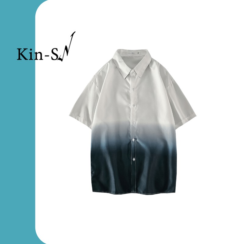 รูปภาพสินค้าแรกของkin18 เสื้อเชิ้ต แขนสั้น แบบไล่โทนสี สไตล์เกาหลี สำหรับผู้ชาย