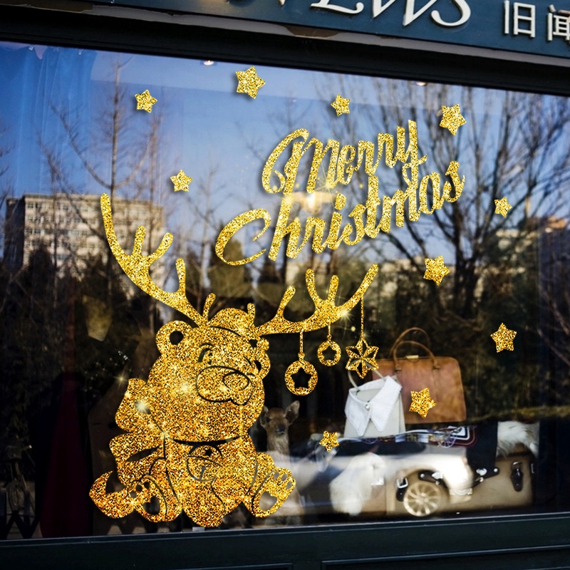 zooyoo-สติ๊กเกอร์ติดผนัง-ตกแต่งคริสมาสต์ผงสติ๊กเกอร์ติดผนังหมีคริสมาสต์วอลล์เปเปอร์สติ๊กเกอร์ประตูกระจก