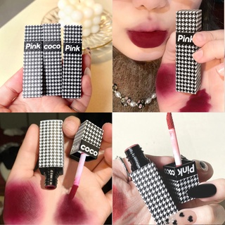 Pink COCO Houndstooth ลิปสติก เคลือบริมฝีปาก เนื้อแมตต์ สีไวน์พลัม