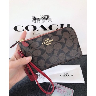 พร้อมส่ง กระเป๋าคล้องมือ2ซิบ Coach bag wallet ลายโค้ช ขนาด 7 นิ้ว