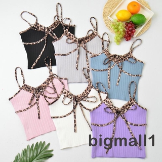 Bigmall - เสื้อครอปสายเดี่ยวลายเสือดาวสําหรับผู้หญิง