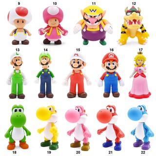 พร้อมส่ง #14 #19 ตุ๊กตามาริโอ้ ฟิกเกอร์ Mario Luigi Princess Bowser Wario Yoshi PVC 13ซม. ขยับแขนและหัวได้