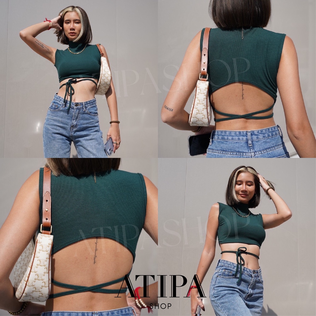 atipashop-mila-crop-เสื้อครอป-แขนกุด-คอเต่า-เว้าด้านหลัง