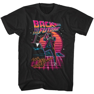 เสื้อยืดโอเวอร์ไซส์【Boutique Selection】เสื้อยืด ผ้าฝ้าย 100% พิมพ์ลาย Back To The Future Neon Sunset 80S สําหรับผู้ชายS-