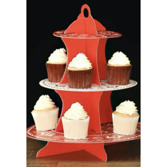 ชั้นวางคัพเค้ก-3-ชั้น-xmas-cupcake-treat-stand-party-time-สีสวย-แดงลายขาวสวยงามมากๆ-ใช้ซ้ำได้-เซ็ตสุดคุ้ม