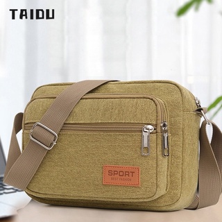 TAIDU กระเป๋าสะพายไหล่ผ้าแคนวาสผู้ชายญี่ปุ่นและเกาหลีใต้กระเป๋าใส่เหรียญกระเป๋าเอกสารแนวทแยงความจุขนาดใหญ่