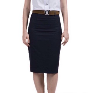 กระโปรงนักศึกษา ทรงเอ ผ่าหน้า/หลัง ผ้าฮานาโกะ ผ้ายืด ยาว 22”, 24” สีดำ