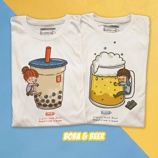 Boba Girl &amp;  Beer Boy เสื้อยืด คุณภาพ เสื้อคู่ ชานม เบียร์