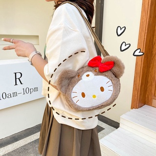 🔥Hot sale👜🍒Cute latte bear furry messenger phone bag Japanese bow hello kitty jk girl messenger lo bag