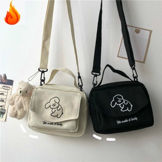 (พร้อมส่ง) กระเป๋าสะพายข้าง ผ้าแคนวาส แบบนิ่ม ลายสุนัขน่ารัก ขนาดเล็ก สไตล์เกาหลี ญี่ปุ่น ฮาราจูกุ สําหรับผู้หญิง