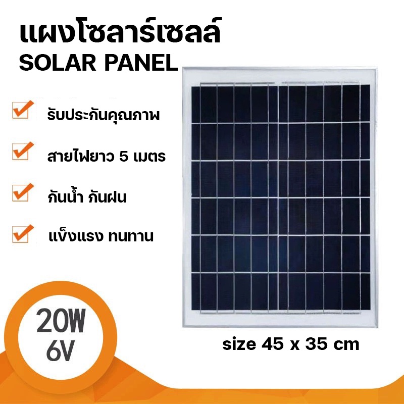 ภาพหน้าปกสินค้าStrong แผงโซล่าเซลล์ 6V 20W Polycrystalline Solar Cell สายยาว5เมตร สำหรับไฟโซลาร์เซลล์ Solar Cell Solar Light โซล่าเซลล์