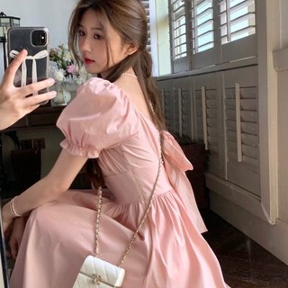 020509🔥Hot sale~Pink back bow waist long skirt 2022 new first love sweet super fairy niche temperament dress