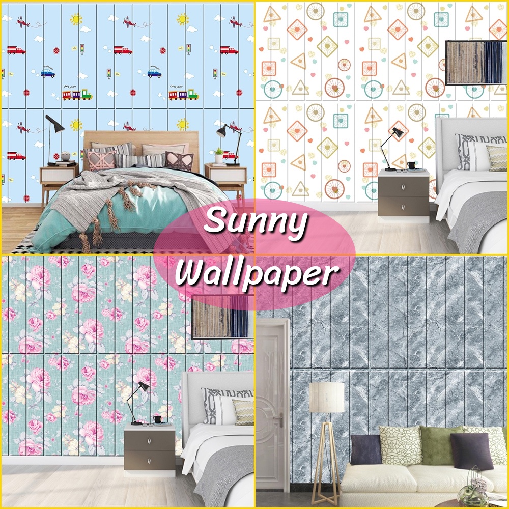 ภาพหน้าปกสินค้ามาใหม่ wallpaper 3D วอลเปเปอร์ผนัง 70 x 70 cm มีกาวในตัวติดผนัง 3D wallpaper วอลล์เปเปอร์ลายกำแพงอิฐ สีเรียบ ติดเพดาน