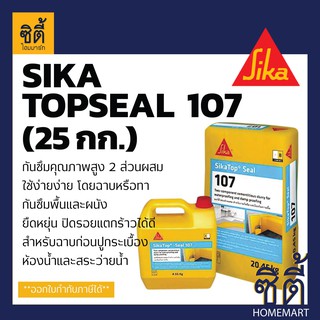 SIKA Topseal 107 มอร์ต้า ฉาบหรือทา กันซึม ป้องกันความชื้น ก่อนปูกระเบื้อง สระว่ายน้ำ ห้องน้ำ (25Kg)  SikaTop-Seal107