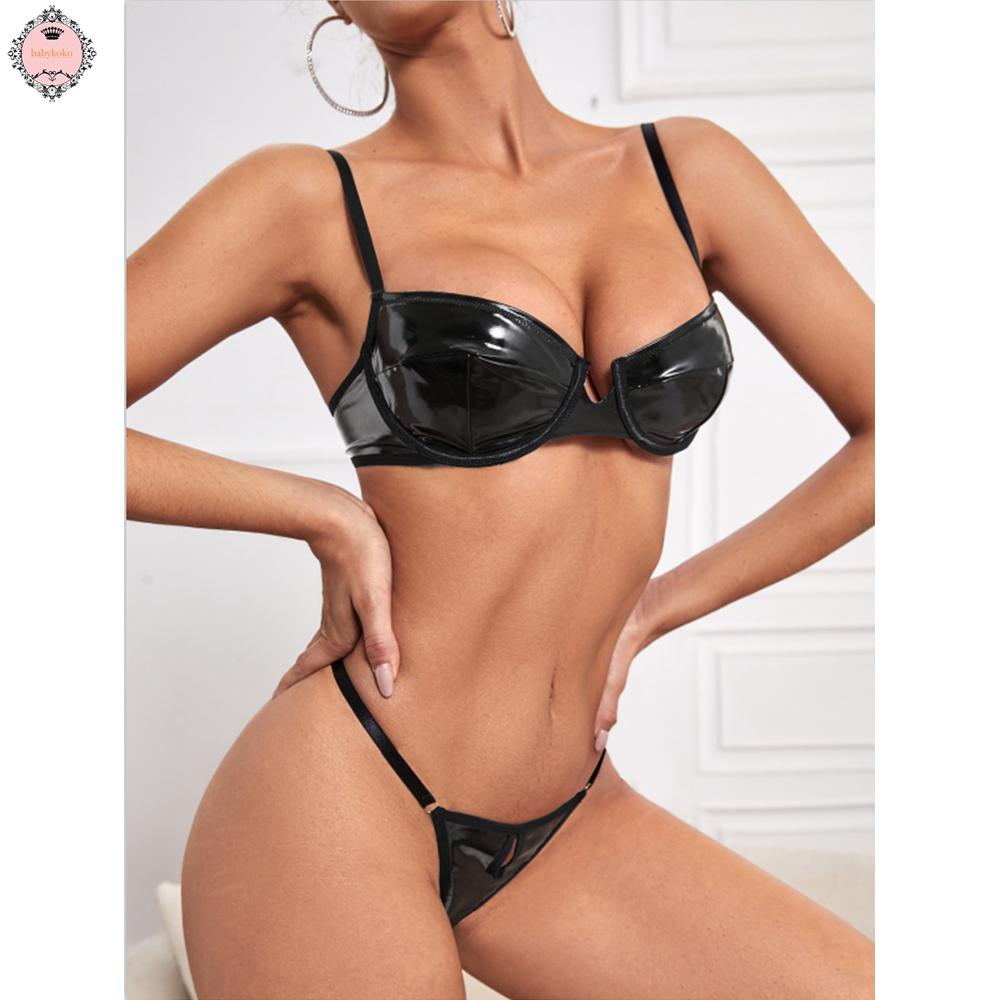 bra-set-party-patent-leather-sexy-soft-thong-underwear-wet-look-womens