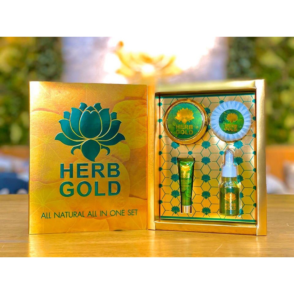 herb-gold-อภิมหาโชค-เฮิร์บ-โกลด์-กล่องมี-4-ชิ้น-ครีม-สบู่สมุนไพร-เซรั่ม-และกันแดด