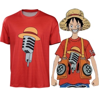 เสื้อยืดแขนสั้น พิมพ์ลายภาพยนตร์ One Piece Luffy 3 มิติ สีแดง 2022
