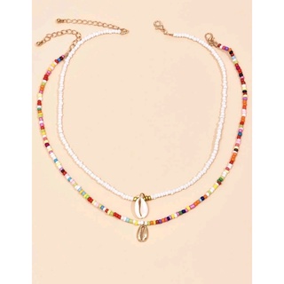 สร้อยคอจี้หอย 2ชิ้น  สร้อยคอแฟชั่น สร้อยคอใส่ไปทะเล 2pcs Shell Charm Beaded Necklace (ส่งจากไทย)