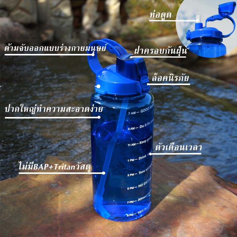 ภาพหน้าปกสินค้ากระบอกน้ำ Tritan 2000ml ขวดน้ำบอกเวลา ขวดน้ำพกพา มีสเกลบอกเวลา ขวดกีฬา จากร้าน winwinzul54 บน Shopee