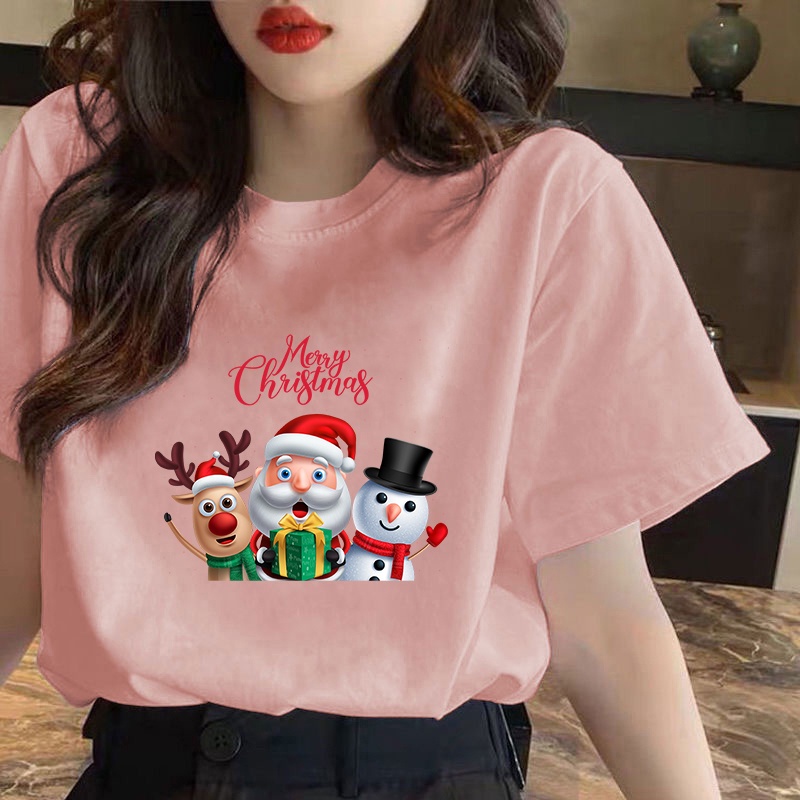 คริสต์มาส-cx-เกาหลีเสื้อยืดขนาดบวกคอกลมการ์ตูนคริสมาสต์รูปแบบการพิมพ์เสื้อยืดเสื้อยืดขนาดใหญ่สําหรับผู้ชา-jbo