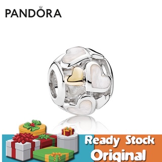 Pandora สร้อยข้อมือเงิน 925 ประดับลูกปัด รูปหัวใจ เปลือกหอย ทอง 14K ของขวัญวันเกิด สําหรับผู้หญิง p825 DIY