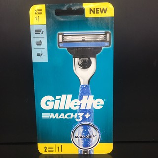 Gillette Mach 3 + Aqua Grip (ด้ามมีดโกน 1 ด้าม + ใบมีดโกน 2 ชิ้น) ยิลเลตต์ มัคทรี พลัส