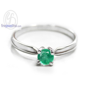 Finejewelthai-แหวนมรกต-แหวนเงิน-แหวนพลอยแท้-แหวนประจำเดือนเกิด-Emerald-Birthstone-Silver-Ring-R1183em