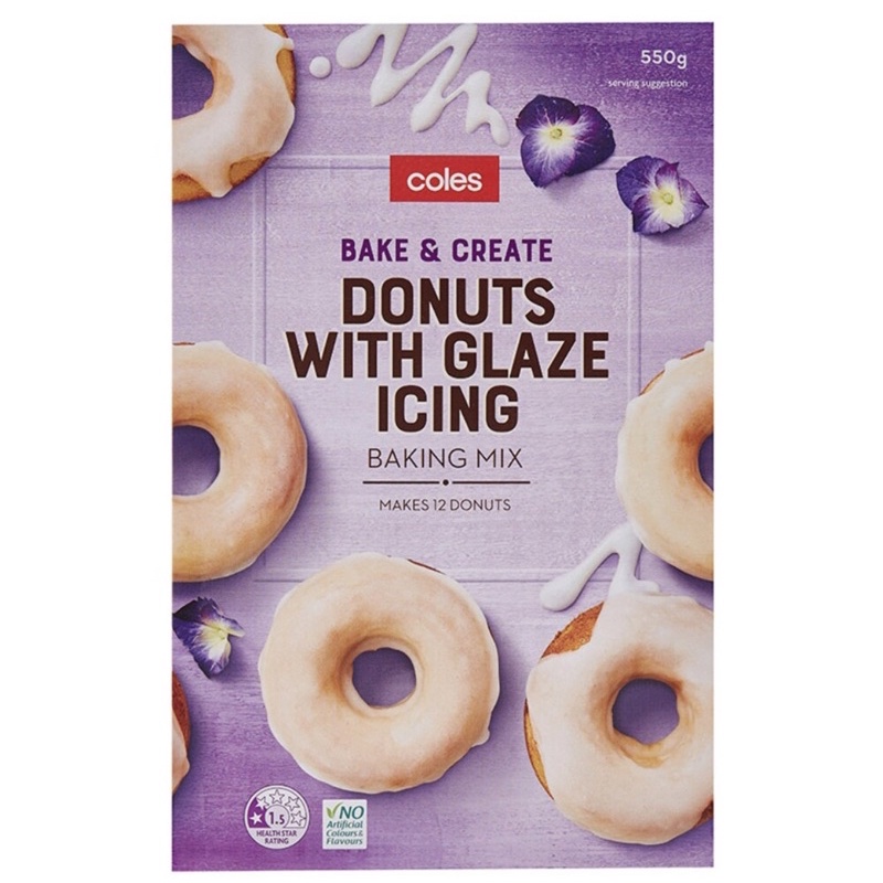 Coles donut with glaze icing แป้งโดนัทสำเร็จรูปพร้อมน้ำตาลเคลือบ จาก