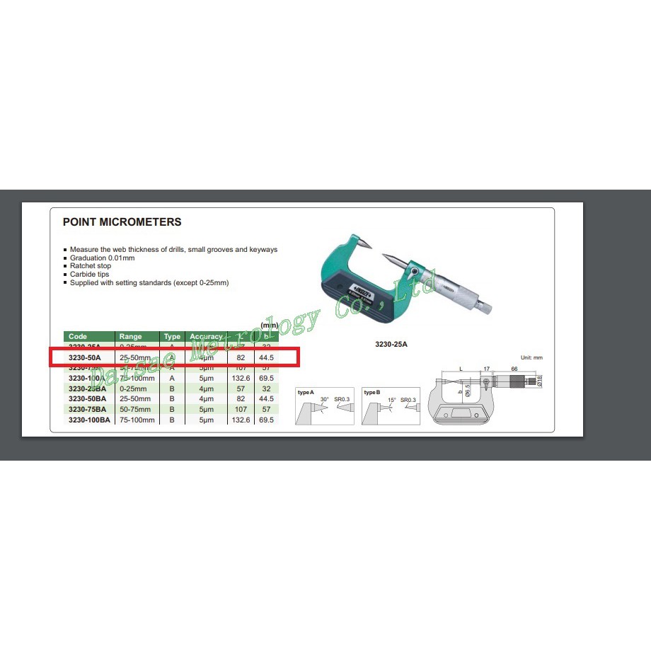 ไมโครมิเตอร์แบบพอยท์-ขนาด-25-50mm-รุ่น-3230-50-insize-point-micrometer