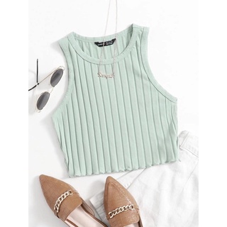 SHEIN [Ct.43] Lettuce Trim Rib-Knit Tank Top