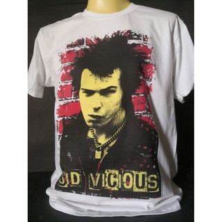 เสื้อยืดเสื้อวงนำเข้า Sid Vicious Sex Pistols Red Brick Johnny Rotten London Punk Rock Retro Style Vintage T-Shirt