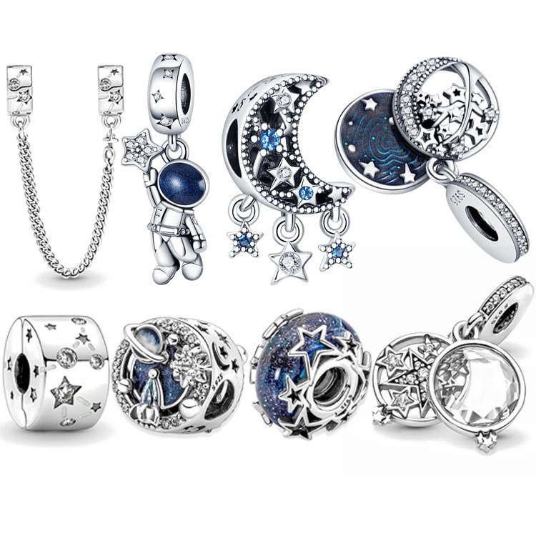 pandora-ใหม่-ลูกปัดแก้วเงิน-925-รูปนักบินอวกาศ-ดาว-สีฟ้า-สําหรับของขวัญวันเกิดผู้หญิง-p825